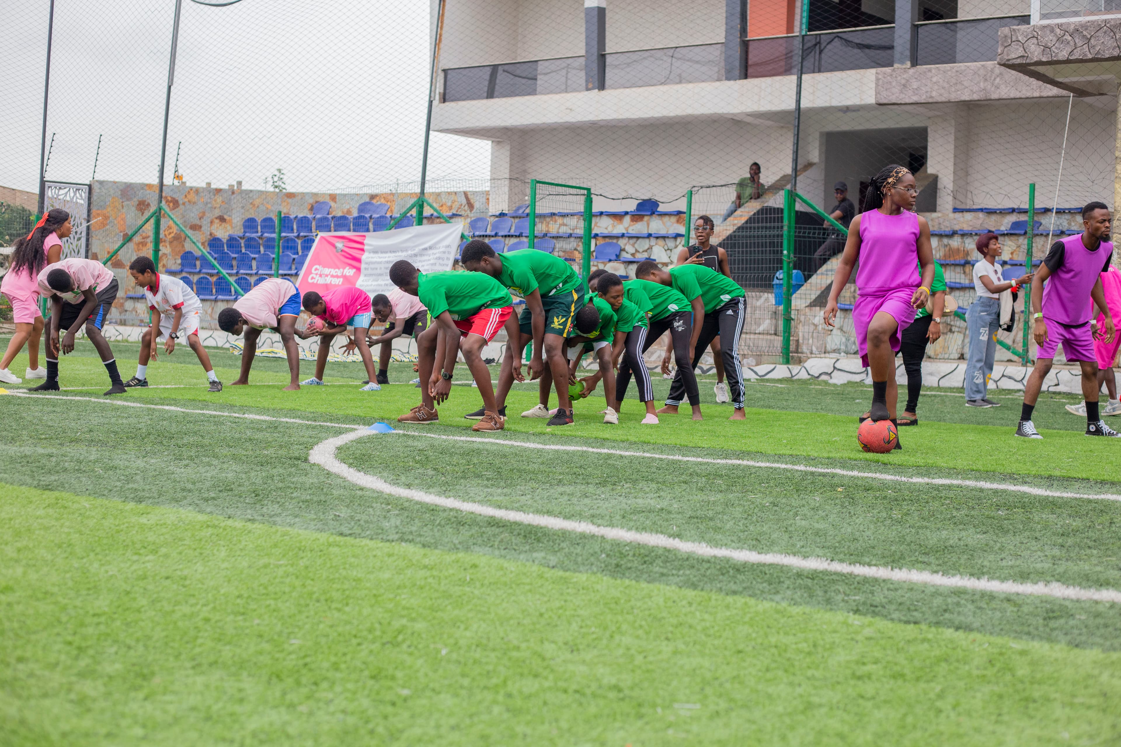 A relay game in progress at a field day